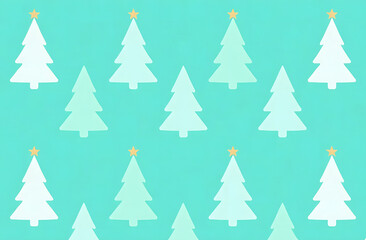 Obraz premium Seamless pattern with white christmas trees on aqua turquoise background. Vector illustration. Wrapping paper concept. Banner. 