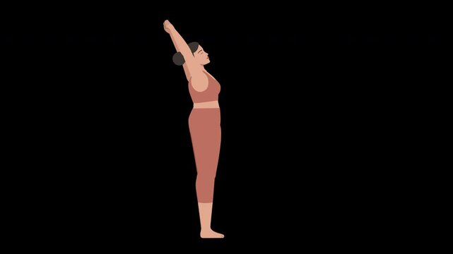 Animated illustration of a body positive white woman doing asana yoga urdvha hastasana pose 