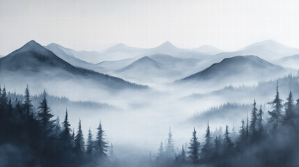 Obraz premium Misty Mountain Landscape in Monochrome Tones.