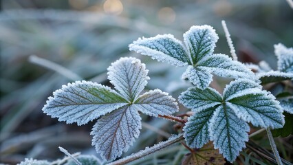 Frozen Leaves in Winter Frost