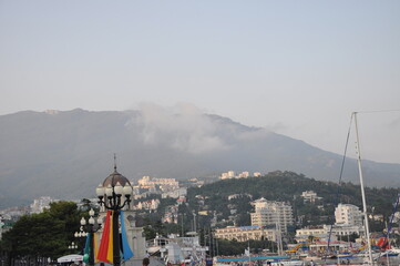 city view and mountains at the sea side