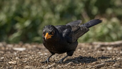 Obraz premium Black bird, starling on the road