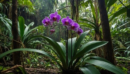 Obraz premium Orchid on a tree in a tropical forest