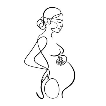 recommend clip art: A minimalist line drawing depicts a pregnant woman gracefully holding her belly.