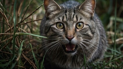 Obraz premium The forest cat is lurking on the hunt