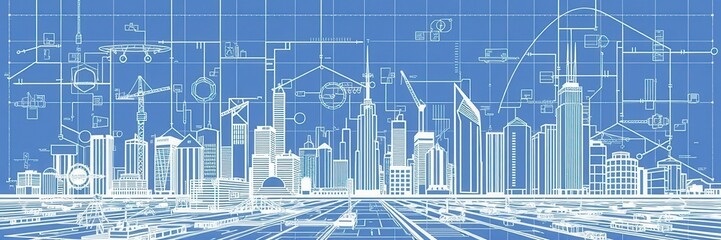 Architectural blueprint with digital effect overlay, plan, graphic