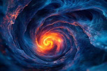Swirling blue vortex, fiery orange core.