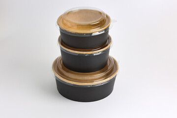 Modern Black Paper Takeout Bowls with Lids