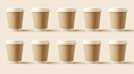 Minimalist Coffee Cups Pattern with Disposable Paper Cups.