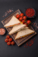 Sandwich with ham, salami, tomatoes, mustard, salt and spices