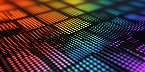 Creative neon grid frame, glowing in multicolors with sleek angles and modern digital vibe on black