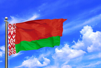 Belarus Red White Green National Flag Waving In The Wind On A Beautiful Summer Blue Sky