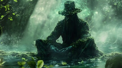 Obraz premium Swamp sorcerer with a mystical aura surrounded by moss