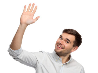 man waving his hand on Transparent Background