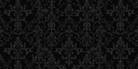 Dark and elegant seamless gothic damask wallpaper design, pattern, background