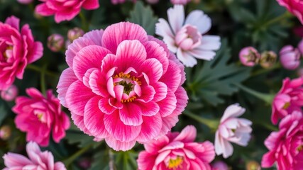 Obraz premium Close-up of delicate pink and white ranunculus flowers in full bloom, blooming, pink, bright