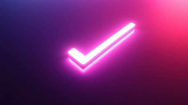 Neon pink check mark in dark illuminated space. - Powered by Adobe