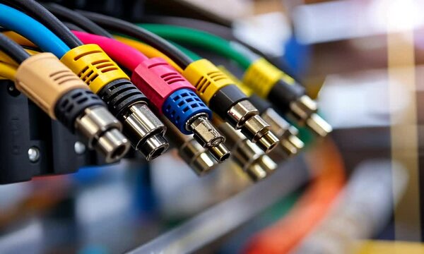 Colorful RCA cables close-up.