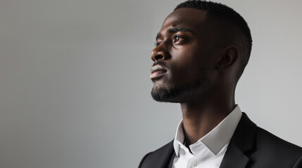 Profile portrait of confident young man in formal attire against neutral background