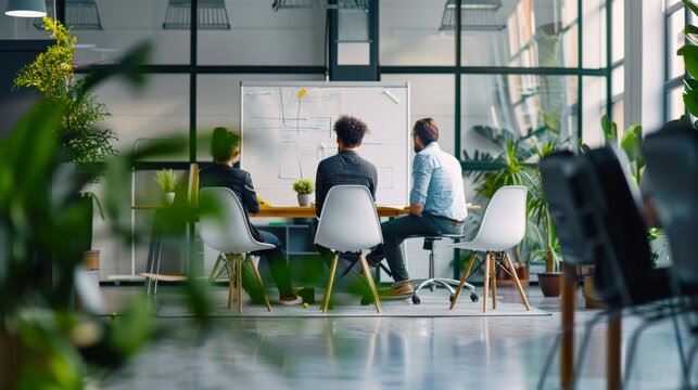 Group of colleagues in modern office during a brainstorming session