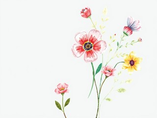 Illustration of vibrant flowers painted with watercolors, creative, blooming, hand-drawn