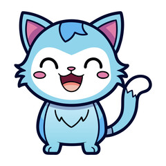 Adorable Funny Kitten Sticker Design in Cool Colors and Chibi Style