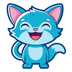 Adorable Funny Kitten Sticker Design in Cool Colors and Chibi Style