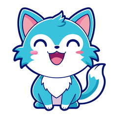 Adorable Funny Kitten Sticker Design in Cool Colors and Chibi Style