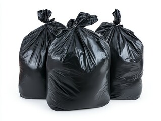 Black garbage bags isolated on a white background.