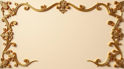 Golden frame with intricate details set on a luxurious marble background, shiny, upscale