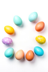 Bright and colorful Easter eggs on a white background. Perfect for festive and holiday-themed designs