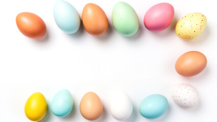Bright and colorful Easter eggs on a white background with space for text. Perfect for festive and holiday-themed designs