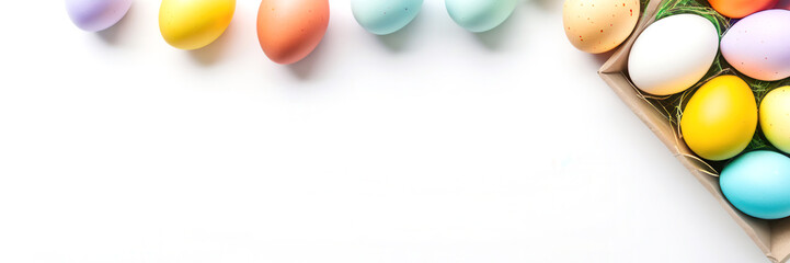Bright and colorful Easter eggs on a white background with space for text. Perfect for festive and holiday-themed designs