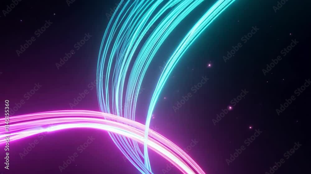 Wall mural glowing light trails arcing dynamically through dark cosmic space, revealing shimmering stellar patt