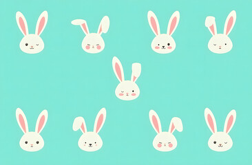 Seamless pattern with white bunny ears on aqua turquoise background. Wrapping paper concept. Banner. Vector illustration