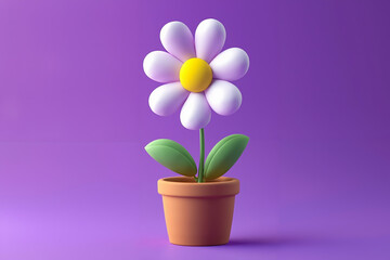 Naklejka premium A flower in a flower pot on a purple background