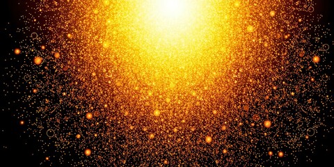 Shimmering gold glitter particles on a dark background, illuminated, gold
