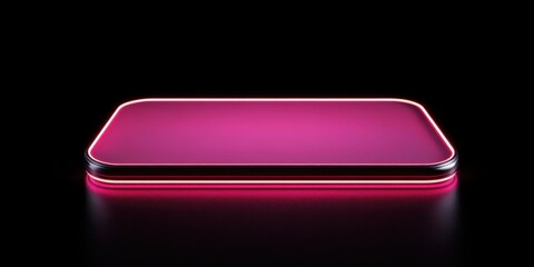 Minimalist glowing neon frame in soft pink with subtle glowing edges, floating on a black backdrop