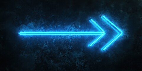 Neon electric blue outline in the shape of an arrow, glowing softly against a black surface