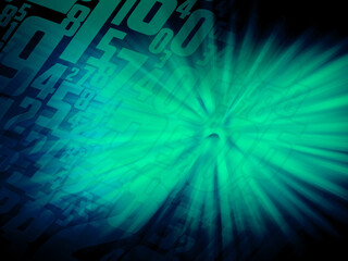 abstact numerous figures shot out from the beam of light on gradient blue and black background, technology, decor, fashion, business, maths, template, copy space