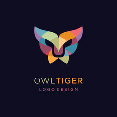 Tiger head with owl overlapping color  template design  vector