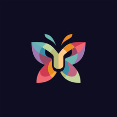 Tiger head with butterfly overlapping color logo template vector icon