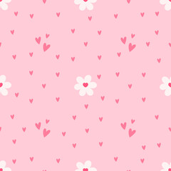 Seamless pattern with flower and heart. Vector Pastel background. Valentines day and love