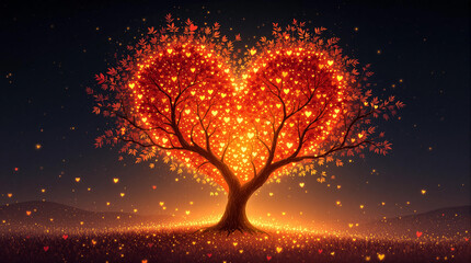 Naklejka premium Heart-shaped tree glowing brightly, magical Valentine's Day scene