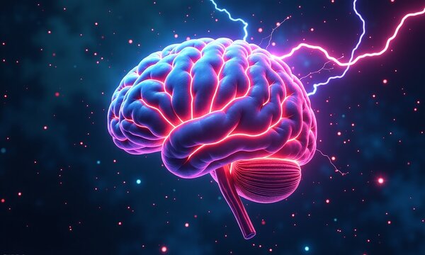 Human brain electrical storm colorful energy neural network