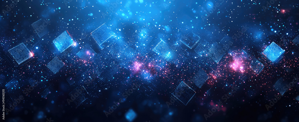 Wall mural digital data blocks in dark futuristic cyberspace, cubes and particles with cyber energy like tech i