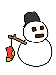 シンプルタッチの靴下を吊るした雪だるま　線画（Affinity Designer版）