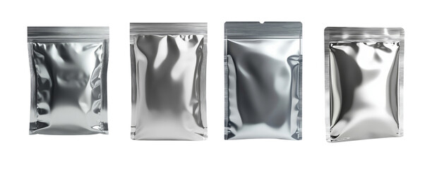 Set of clean silver pouch isolated on transparent background.