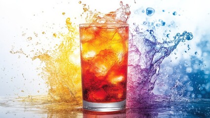 Refreshing drink splashes with vibrant colors in a glass