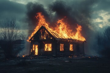Aftermath of a House Blaze: Charred Remains and Damage Assessment in Burned Home Landscape